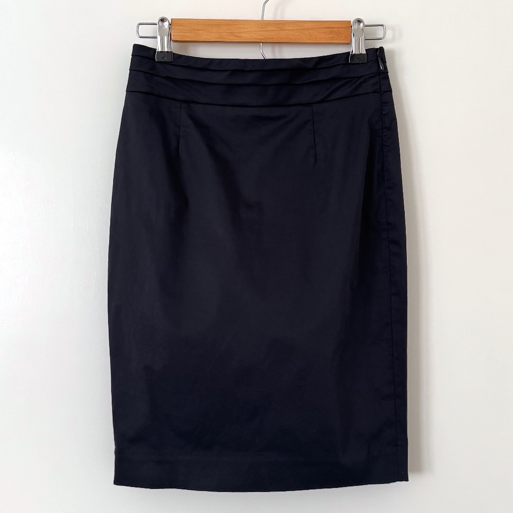 Club Monaco Black Cotton Sateen High Waist Knee Length Pencil Skirt